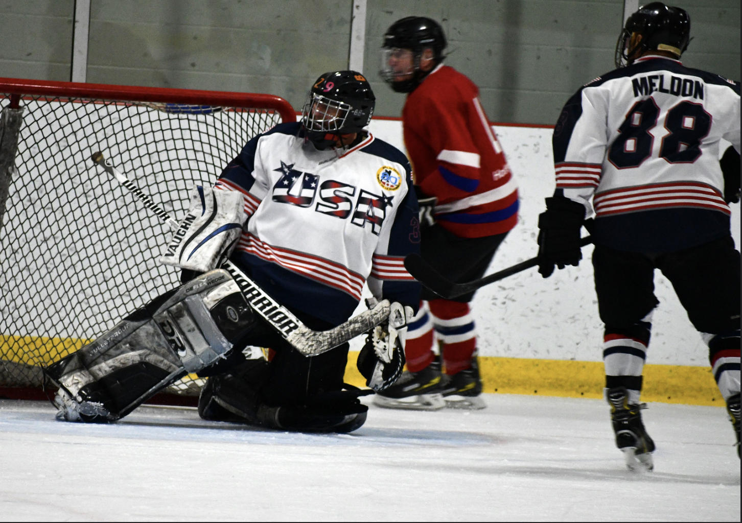 Senior hockey goalie